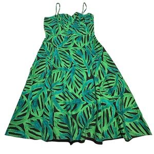 Donna Morgan Green and Black Tropical Print Fit and Flare Midi Dress Size 14